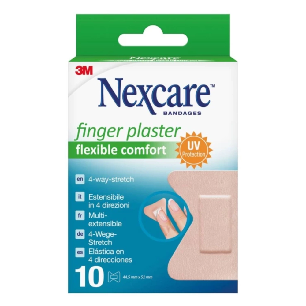 Pansement pour les doigts NEXCARE Flexible Comfort : protection optimale et confort absolu pour les blessures quotidiennes - Dimensions : L. 44,5 mm x l. 51 mm  - Conditionnement : 1 boîte de 10 