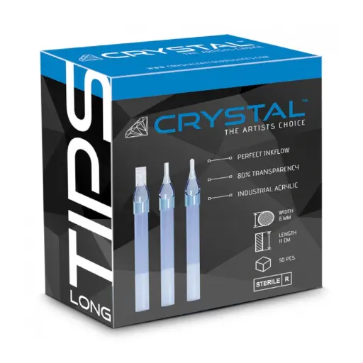 Buses Tattoo Sterile - Crystal Tips Long Round - Boite de buses jetables pour aiguille traditionnelle de tatouage