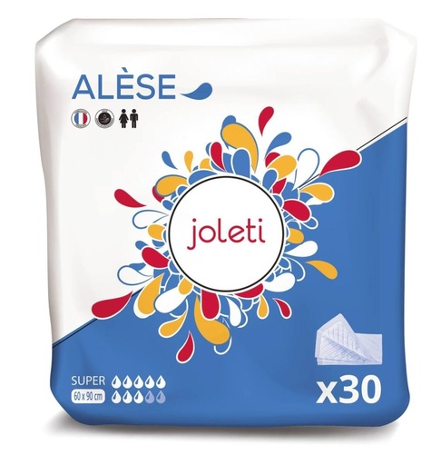 [cm_alese_joleti-1707090002] Alèse JOLETI - Sachet 120 alèses absorption Super 8 gouttes /  Dimensions : L. 60 x l. 90 cm