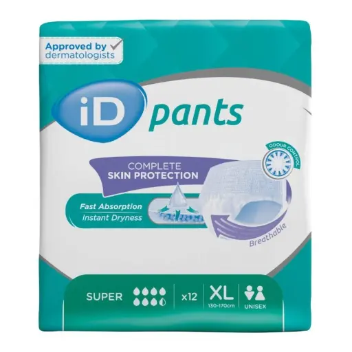 Protection incontinence - iD Pants - 48 protections pour les fuites urinaires - 7.5 gouttes "Super" -Taille L - Tour de taille  130/170 CM