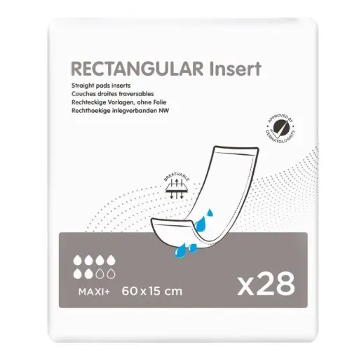 Protection incontinence - Rectangular Insert - 112 protections rectangulaires - "Maxi +" - 60 x 15 cm
