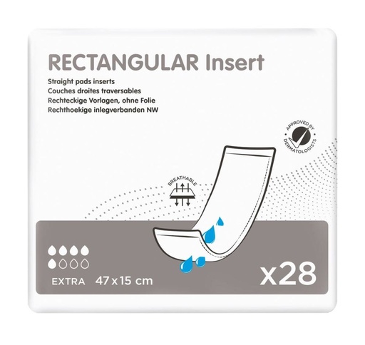 Protection incontinence - Rectangular Insert - 112 protections rectangulaires - "Ultra" - 47 x 15 cm 