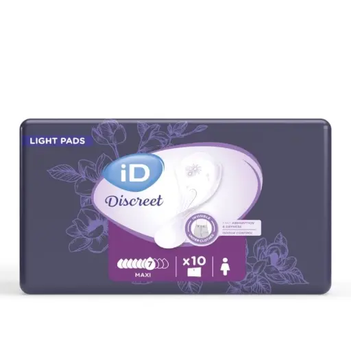 Protection féminine - iD Discreet light - 120 protections incontinence discrète - 7 gouttes "Maxi" - Taux d'absorption 800 mL