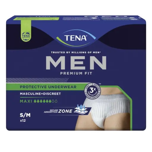 Sous-vêtement absorbant masculin - TENA Men Premium Fit Maxi  - 48 slips à usage unique - Taille S/M - Tour de taille 75/100 cm 