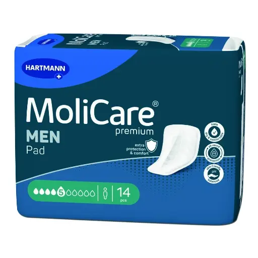 Protections absorbantes masculine - MoliCare Premium Men Pad - 168 Protections - 5 Gouttes - Dimension: 34.5 x 18 cm