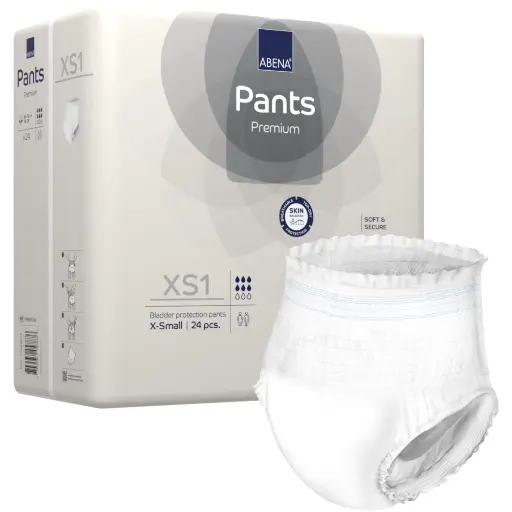 Culotte absorbante moderne et discrète - ABENA Pants Premium  - 96 protections - XS1 6 gouttes - Taux d'absorption: 1400 mL - Dimensions 45 x 70 cm