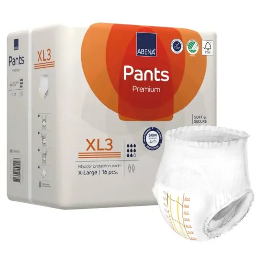 Culotte absorbante moderne et discrète - ABENA Pants Premium  - 96 protections - XL3 8 gouttes - Taux d'absorption: 2600 mL - Tour de taille 130 x 170 cm