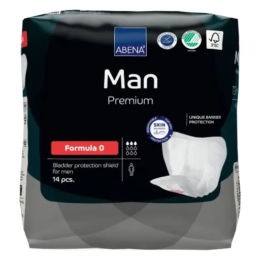 Protection masculine confortable et sécurisée - ABENA Man Premium  - Formula 0 - 3 Gouttes - 224 protections - Taux d'absorption: 300 mL - Dimensions 23 x 19 cm