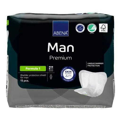Protection masculine confortable et sécurisée - ABENA Man Premium  - Formula 0 - 4 Gouttes - 224 protections - Taux d'absorption: 450 mL - Dimensions 29 x 23 cm
