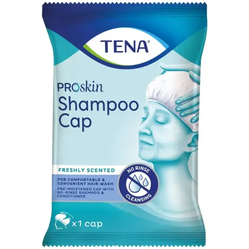 Coiffe lavante TENA Shampoo Cap ProSkin : une solution hygiénique et pratique pour la toilette capillaire - Conditionnement: 30 sachets de 1