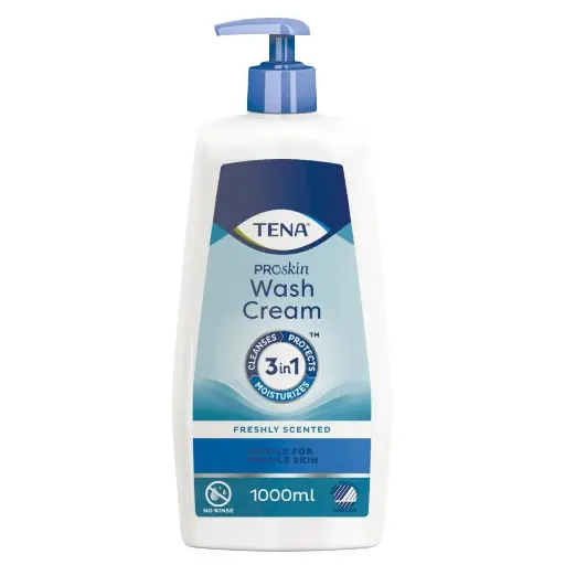 Crème lavante TENA Wash Cream ProSkin : laver, hydrater et protéger la peau en un seul geste - 1 flacon pompe de 1 L