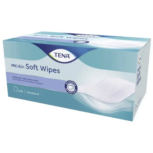 Carré TENA Soft Wipes ProSkin : l’excellence pour le soin des peaux sensibles - Dimensions: 32 x 30 cm - Conditionnement : 8 sachets de 135