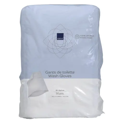 Gant de toilette jetable ABENA : hygiène, confort et sécurité au service des soins - Molletonnés - Dimensions: 16,5 x 23 cm  - Conditionnement : 20 sachets de 50