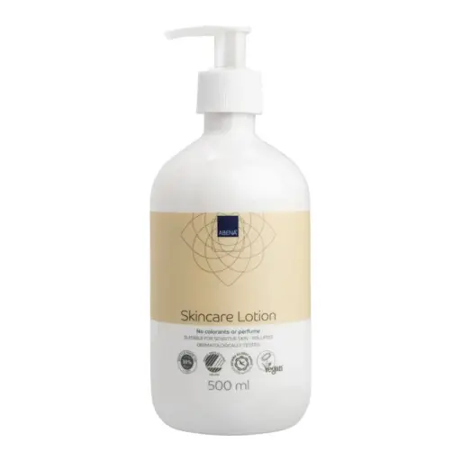 Lotion pour le corps sans parfum 14% lipides ABENA : hydratation quotidienne haute tolérance pour peaux normales à sèches - Conditionnement: 6 flacons pompe de 500 ml