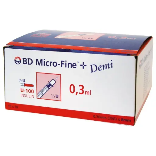 Seringue à insuline 100 U/ML MICRO-FINE + : confort, précision et sécurité pour les injections quotidiennes - JAUNE - Gauge: 30G - Contenance 0,3 mL - Conditionnement: 1 boîte de 100