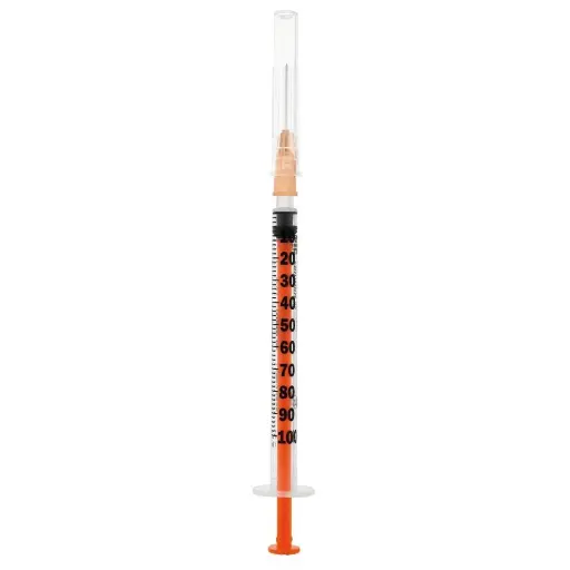 Seringue à insuline PIC 1 ml 100 U : dispositif médical de précision pour l'administration de l'insuline - Gauge: 25G - ORANGE - Avec aiguille : 16 x 0,50 mm - Contenance : 1 ml - Conditionnement : 1 boîte de 100