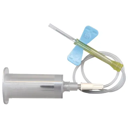 Unité de prélèvement sécurité BD VACUTAINER SAFETY-LOK – Fiabilité et protection lors des prélèvements sanguins - Gauge: 23G - BLEU CLAIR - Adaptateur + corps - Tubulure 17,8 cm - 19 x 0,60 mm - Conditionnement : 1 boîte de 25