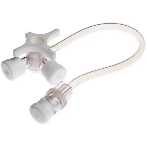 Robinet 3 voies BD CONNECTA – Accessoires de perfusion et de prélèvement - BLANC - Avec prolongateur de 10 cm  -  Conditionnement : 1 boîte de 50