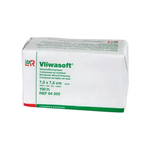 Compresse en non-tissé non stérile VLIWASOFT : soins efficaces et confort optimal - 30 grammes - Dimensions  L. 7,5 x l. 7,5 cm - Conditionnement  25 sachets de 100