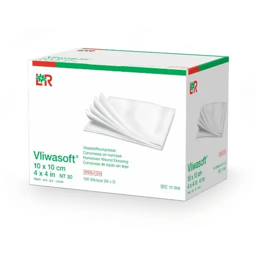 Compresse en non-tissé stérile VLIWASOFT – Soin des plaies - Dimensions  L. 10 x l. 10 cm  - Conditionnement : 1 boîte de 50 sachets de 2