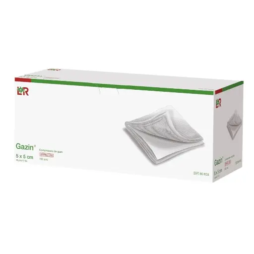 Compresse de gaze stérile GAZIN – Compresse de gaze 100% coton hydrophile, 8 plis, 17 fils - Dimensions  L. 5 x l. 5 cm  - Conditionnement : 1 boîte de 100