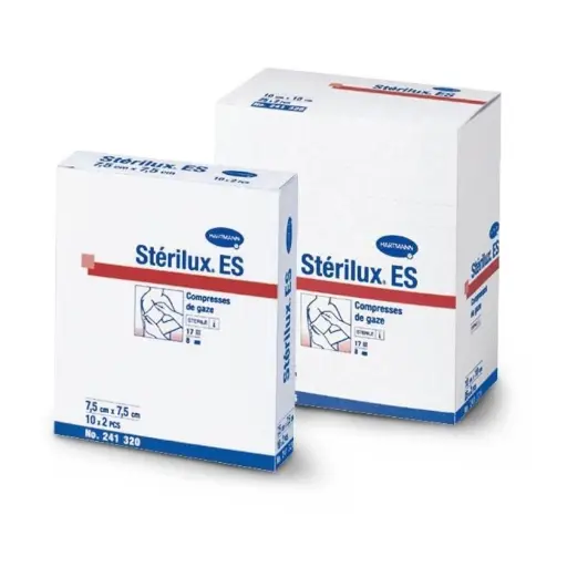 Compresse STÉRILUX ES stérile – Nettoyage et recouvrement des plaies - Dimensions  L. 7,5 x l. 7,5 cm - 