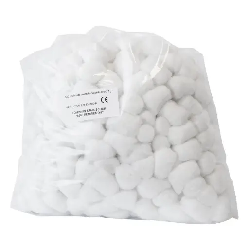 Boules de coton – Boules de coton de 0,7 g / 100 % coton – Absorption et soins des plaies superficielles - Conditionnement  1 sachet de 500
