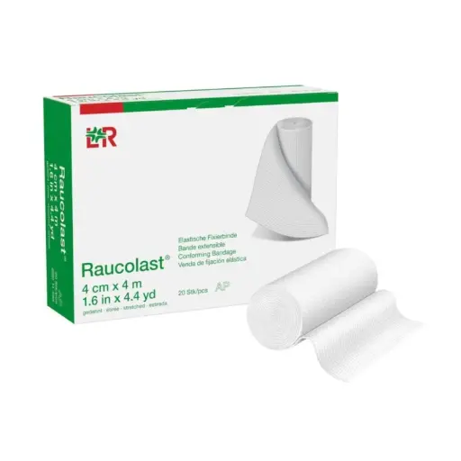 Bande extensible RAUCOLAST – Maintien et fixation de pansements, canules et attelles - Conditionnement  1 boîte de 75 - Dimensions: L. 3 m x l. 7 cm