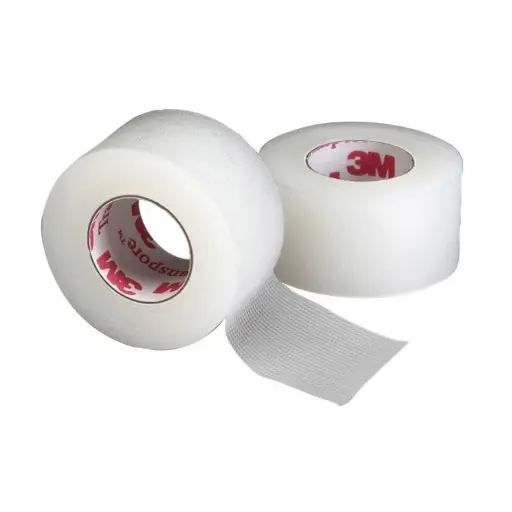 Sparadrap plastique microperforé 3M TRANSPORE – Fixation médicale fiable et performante - Dimensions  L. 9,14 m x l. 5 cm   - Conditionnement  1 boîte de 6
