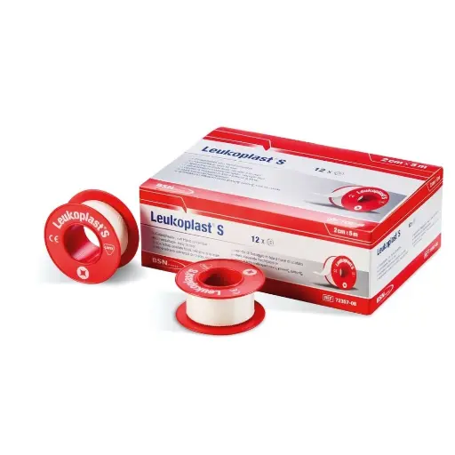 Sparadrap tissé LEUKOPLAST S – Maintien fiable et fixation professionnelle pour le matériel de soins - Dimensions  L. 5 m x l. 1,25 cm - Conditionnement 1 boîte de 24