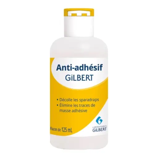 Anti-adhésif GILBERT – Décolle les pansements et élimine les traces d’adhésif - Conditionnement : 1 flacon de 125 ml 