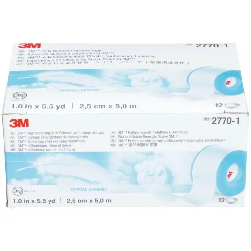 3M MICROPORE Silicone retrait atraumatique – Le sparadrap médical idéal pour les peaux sensibles - Dimensions L. 5 m x l. 2,5 cm  - Conditionnement: 1 boîte de 12