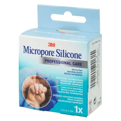 3M MICROPORE Silicone retrait atraumatique – Le sparadrap médical idéal pour les peaux sensibles - Dimensions L. 5 m x l. 2,5 cm  - Conditionnement: à l'unité