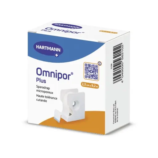 Sparadrap OMNIPOR PLUS – Fixation et maintien de pansements ou de bandages - Dimensions L. 9,2 m x l. 2,5 cm - Conditionnement : À l'unité
