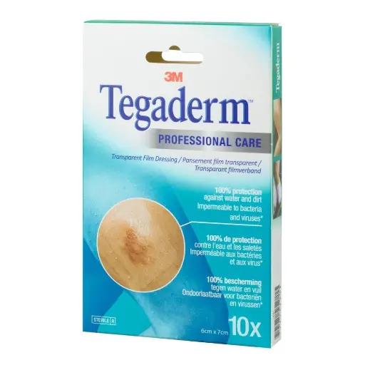Pansement 3M Tegaderm Film transparent avec cadre de pose – Fixation fiable pour cathéters veineux, centraux, périphériques et PICC - Dimension: L. 12 x l. 10 cm - Conditionnement: 1 boîte de 50