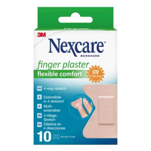 Pansement pour les doigts NEXCARE Flexible Comfort : protection optimale et confort absolu pour les blessures quotidiennes - Dimensions : L. 44,5 mm x l. 51 mm  - Conditionnement : 1 boîte de 10 